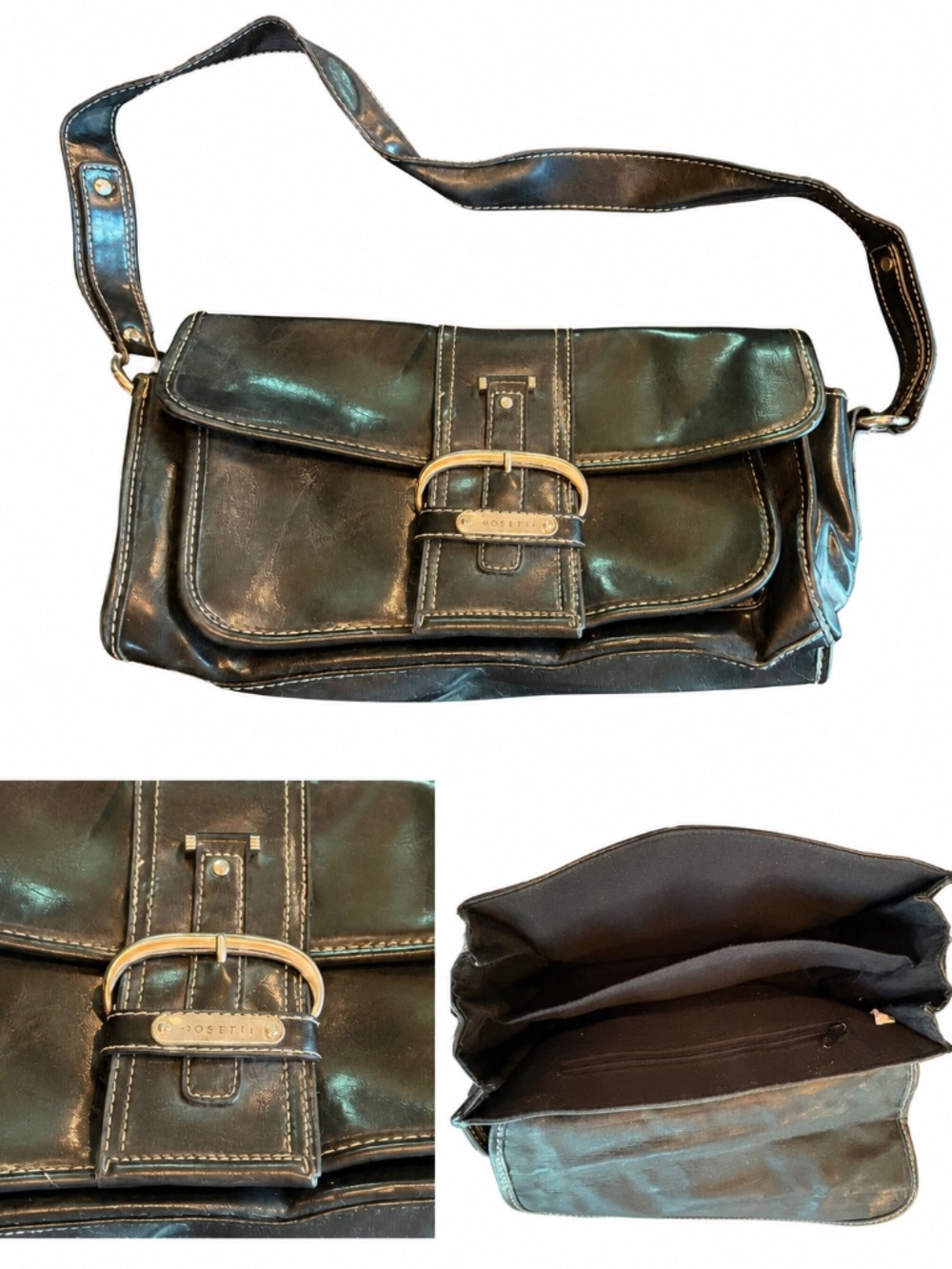 Garage Blowout Rosetti Black Buckle Shoulder Bag White Stitching Y2K